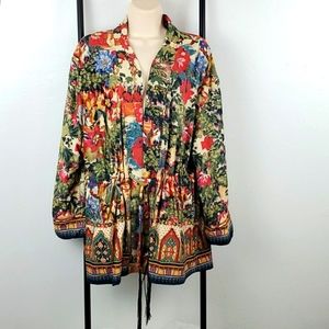 Vintage John Mark Birds Floral print cardigan full lining women size XL